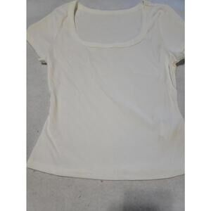 Women’s XS White Ribbed Tee Scoop Neck Fitted Excellent Condition